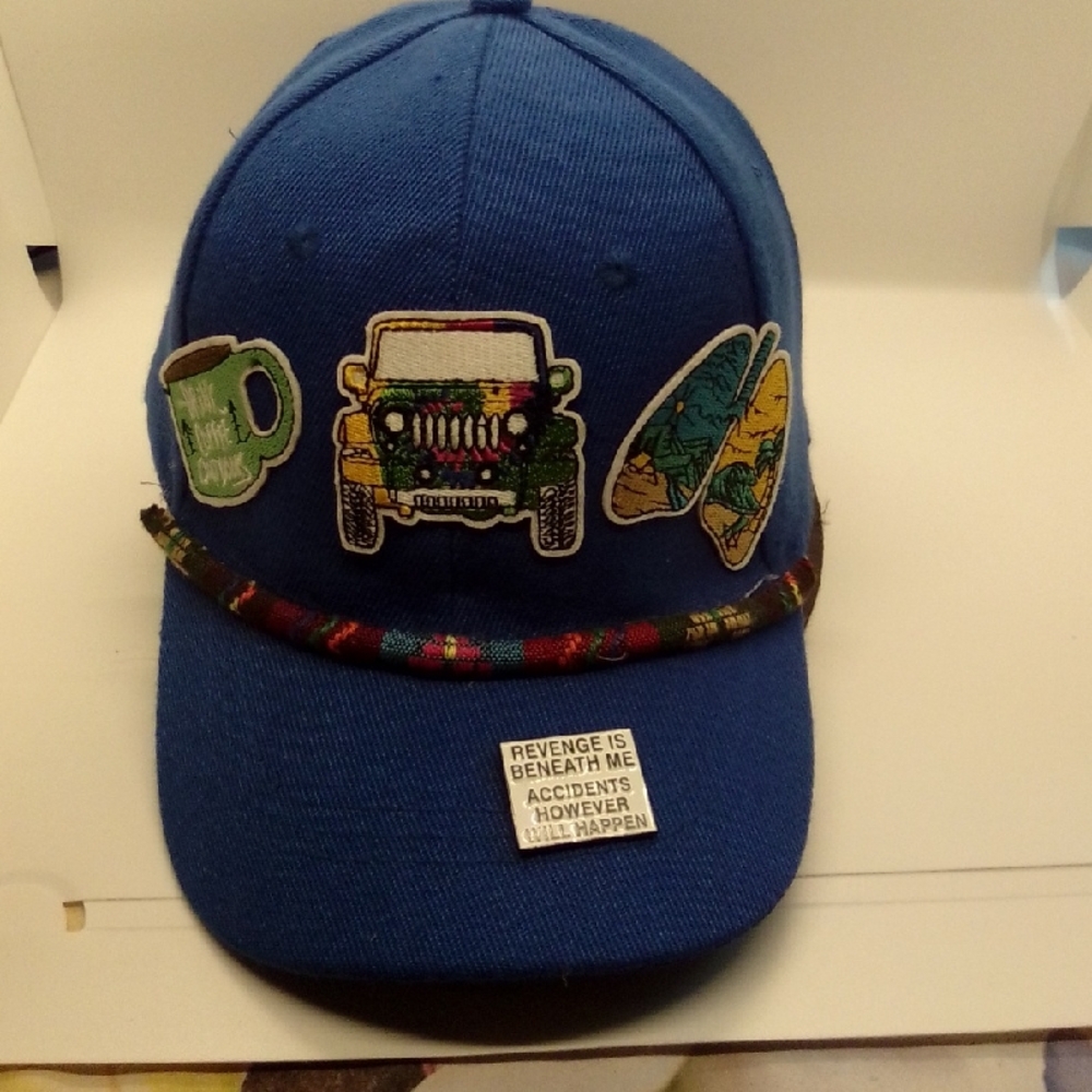 Hand Crafted Blue Adventure Patch Hat